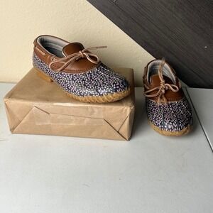 JBU Women's Duck Shoes Floral Waterproof Lace Up Brown Size 7.5